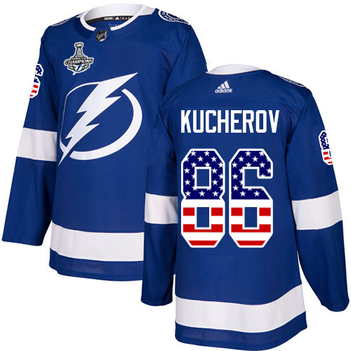 Adidas Tampa Bay Lightning #86 Nikita Kucherov Blue Home Authentic USA Flag Youth 2020 Stanley Cup Champions Stitched NHL Jersey
